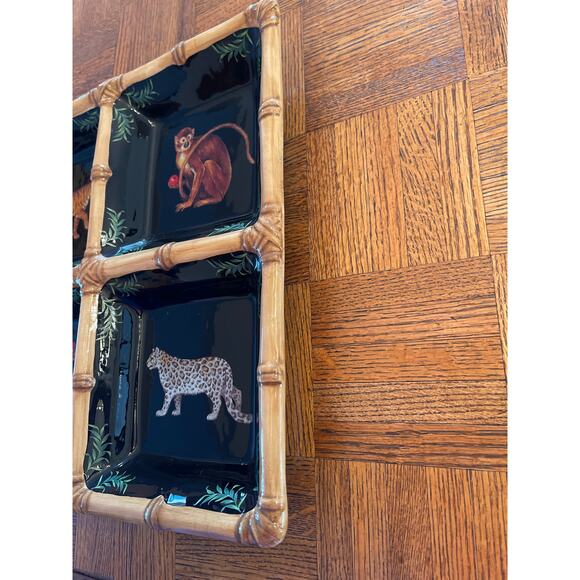 Raymond Waites " SAFARI " 15 " square 4 section condiment appetizer platter - Picture 3 of 9